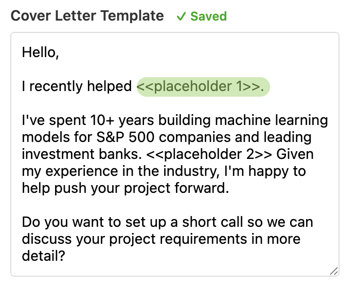 Cover letter with dynamic placeholders